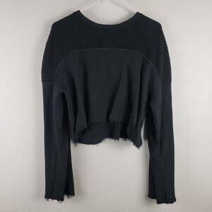 Current Elliott Women's L Acture Cropped Sweater Black Distressed‎ Frayed Grunge